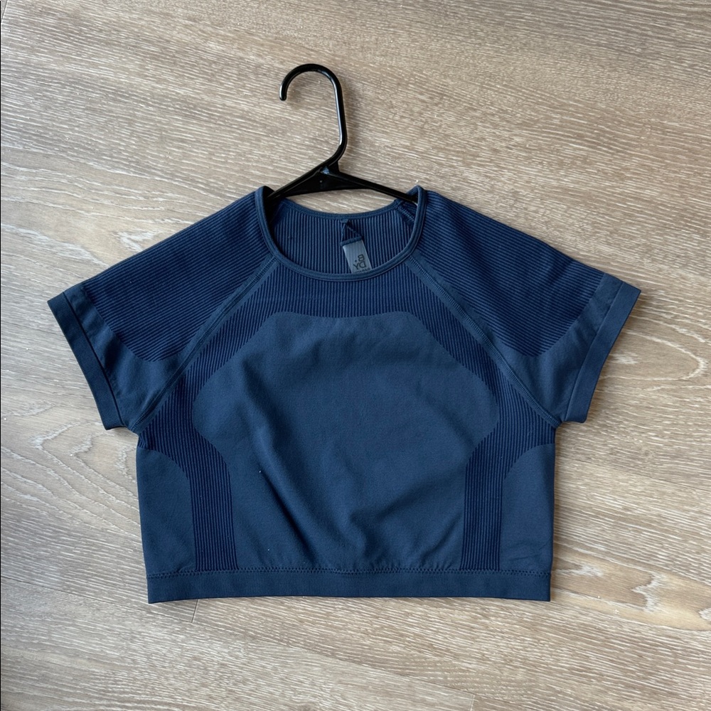 Garage Blue Crop Fitted T-Shirt Short Sleeve